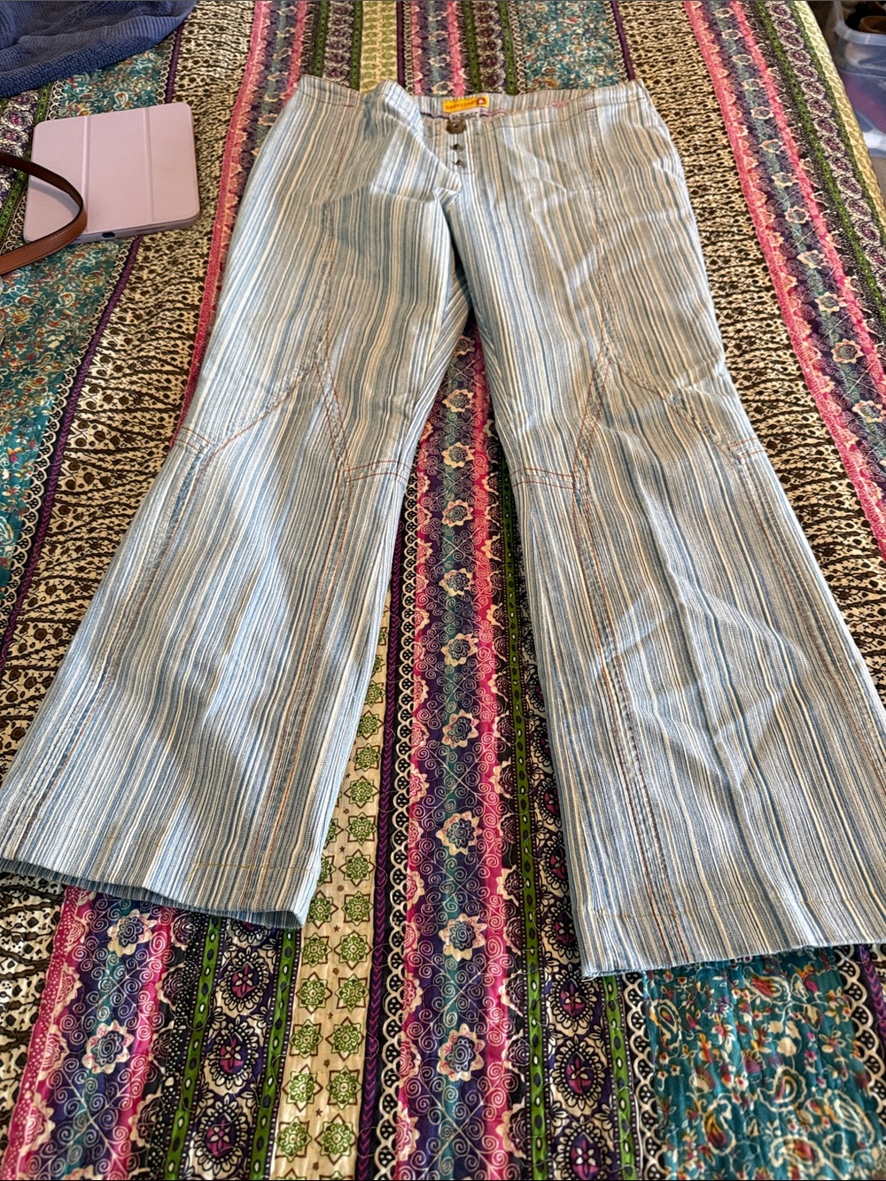 GASOLINE GLAMOUR Light Blue & White Striped Boot Cut Pants